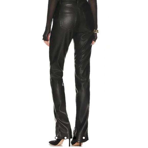 AFRM x REVOLVE Vegan Leather Mini-Flare High-Rise Noir Graysen Pant Size 29 Tall - Picture 2 of 12